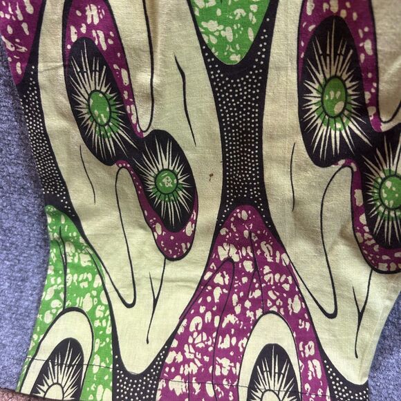 Unisex African Dashiki Tunic – Green and Purple Wax Print – Traditional Boho Fit - Picture 6 of 16